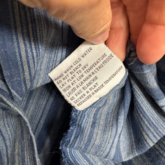 Lori Michaels Blue Striped Linen Cotton Button Front Shirt Large - Picture 6 of 9